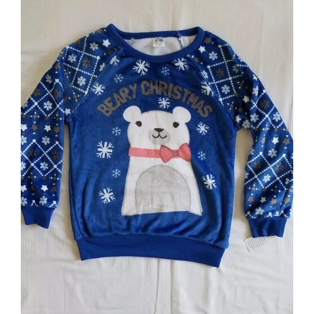 Cold Crush Girls Soft Plush Winter Long Sleeve Shirt pajamas top size S blue